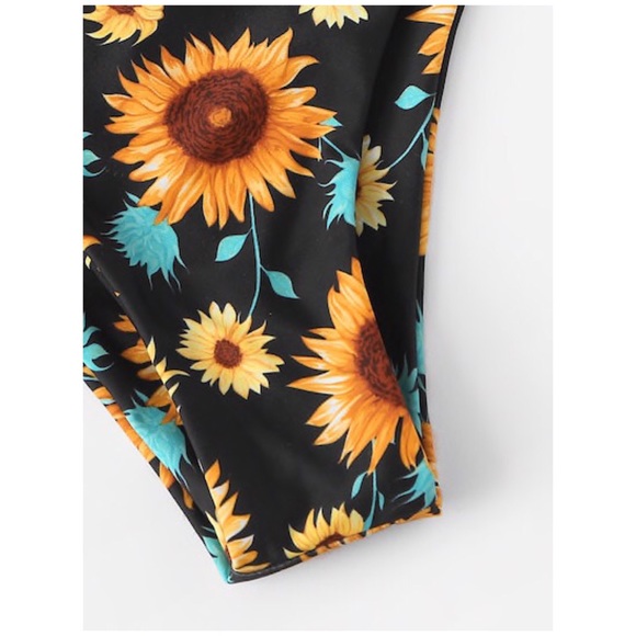 CLEARANCE Black Sunflower Floral Plunge Bikini Swimsuit - Picture 4 of 5